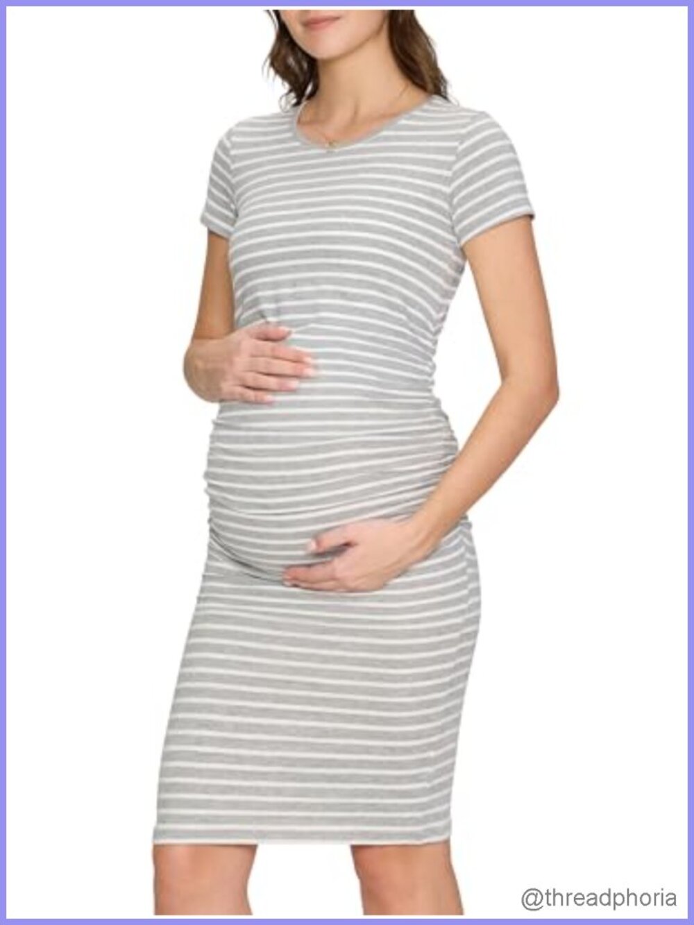 Maternity Dress Short Sleeve Ruched Side Stretch Summer